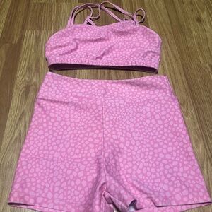 Pink Leopard Print Sports Bra and Shorts Set